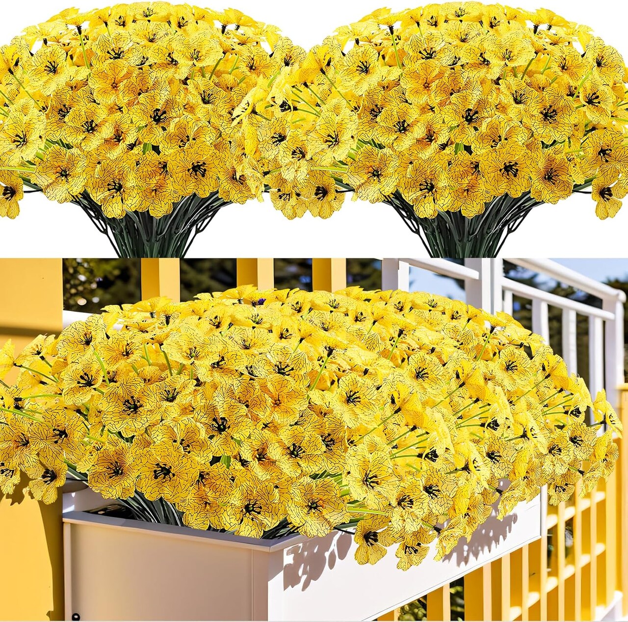 20 Bundles Artificial Flowers Outdoor UV Resistant Fake Yellow Summer (Yellow) 16.14"D x 2.7"W x 2.3"H